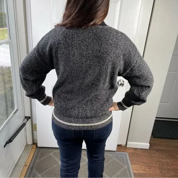 Vintage Sweater Lightning Bolt Patch Black Tan Grandpa Cardigan Size Small - Picture 12 of 12